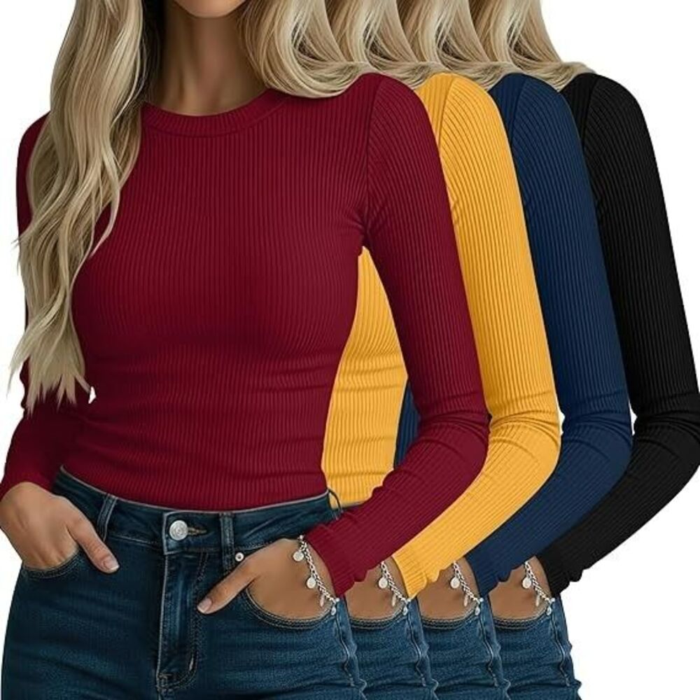 Neer 4 Pack Women's Long Sleeve Tee Shirts MEDIUM Black Blue Turmeric Wine Tops